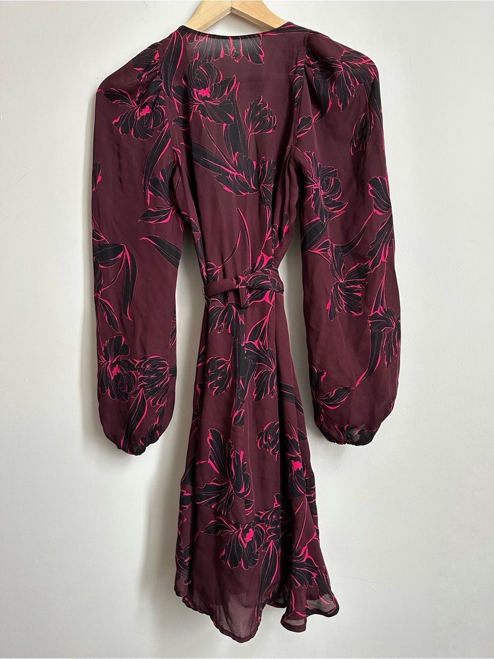 A.L.C. Revolve Embry Silk Floral Wrap Burgundy Mini Dress - Picture 6 of 10